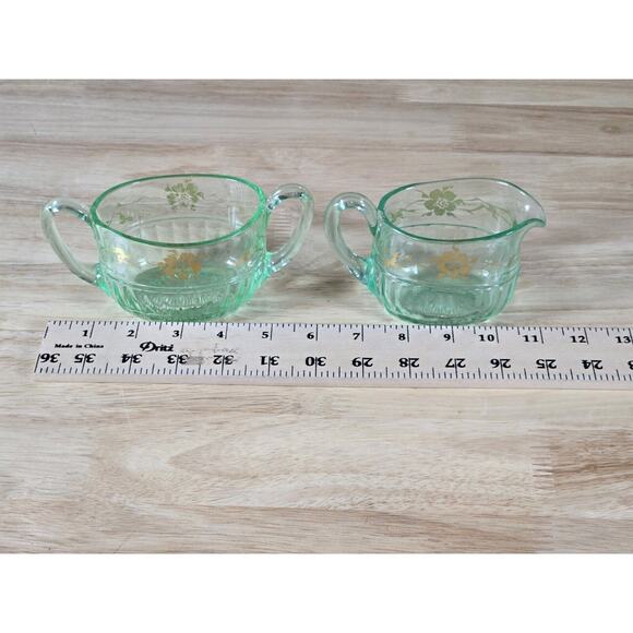 Vintage Mint Green Uranium Glass Cream & Sugar Serving Set - Picture 9 of 11